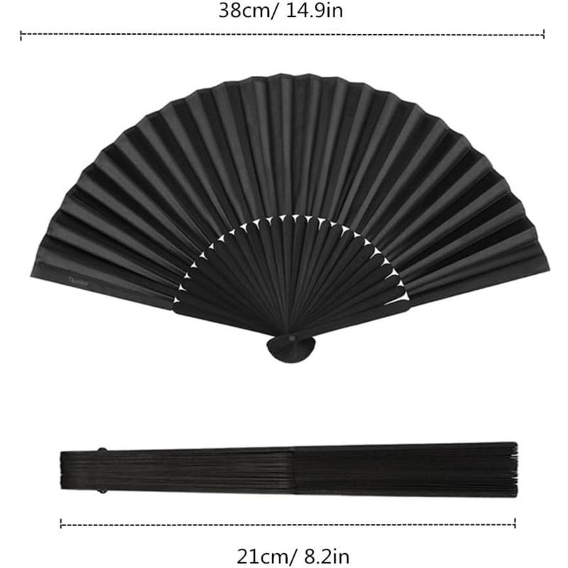 2 Pack Bamboo Silk Folding Fan Handheld,Vintage Retro Fabric Fans, Black Hand Fan for Performance, Dance, Fighting, Wedding,Party & Gift