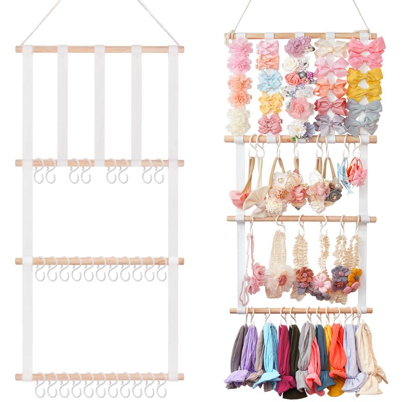 Large Capacity Hair Bows Headband Holder Organizer with Plastic Hooks,Hair Accessories Organizer for Room Wall Hanging Decor(Just the Organizer for Hair Accessories)