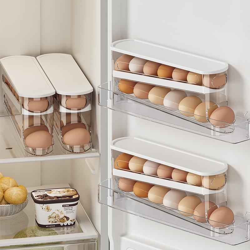 Clear  Roll Egg Storage Box, 1 Count Space Saving Refrigerator Egg Holder, Organizer for Kitchen Storage