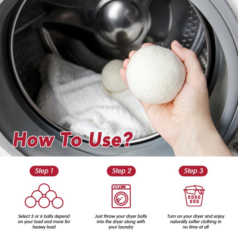 Wool Dryer Balls Natural Fabric Softener, Reusable, Reduces Clothing Wrinkles The Large Dryer Ball Plastic Balls and Liquid Softener