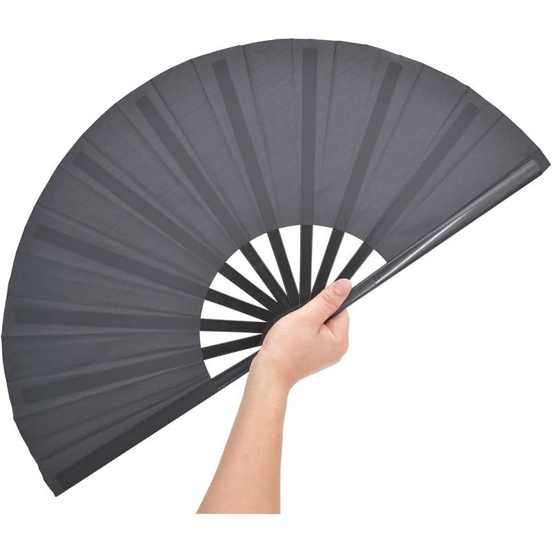 2 Pack Large Folding Hand Fan, Black Nylon-Cloth Fan For Men And Women Performance, Dance, Decorations, Festival, Gift (Folding fan black)