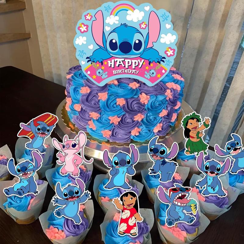 Stitch Party Supplies, 103 count Birthday Decorations Set Include Banner, Balloons, Stickers, Hanging Swirls, Cake Cupcake Toppers, Tablecloth for Boys Girls Stitch Theme Party