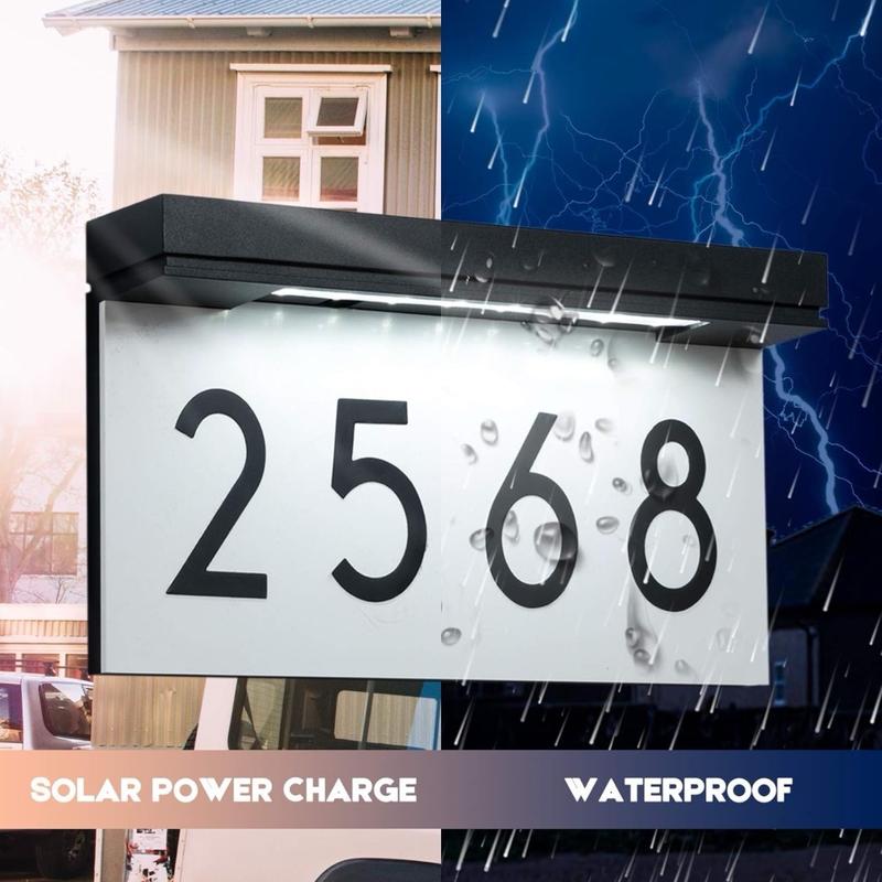 House Numbers Solar Powered, Address Plaques for House, LED Illuminated Waterproof Outside Address Sign 3000K 4500K 6000K Warm White, Cool White, Neutral Light LED, Gift, Light Decor Frame Set Rechargeable Rechargeable