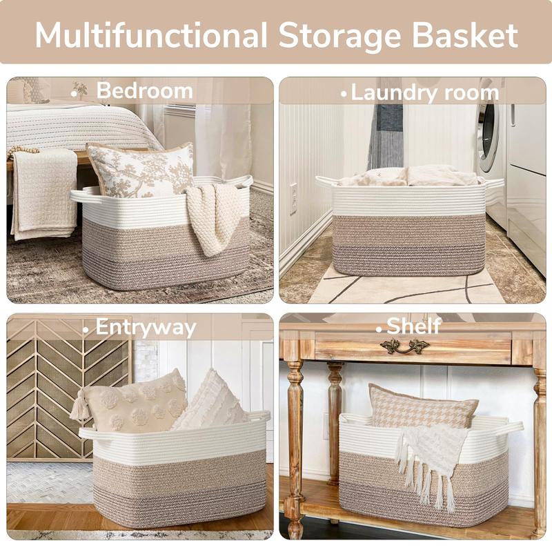 Storage Basket,  Blanket Basket for Living Room, for Clothes, Rectangle Rope Baskets for Storage