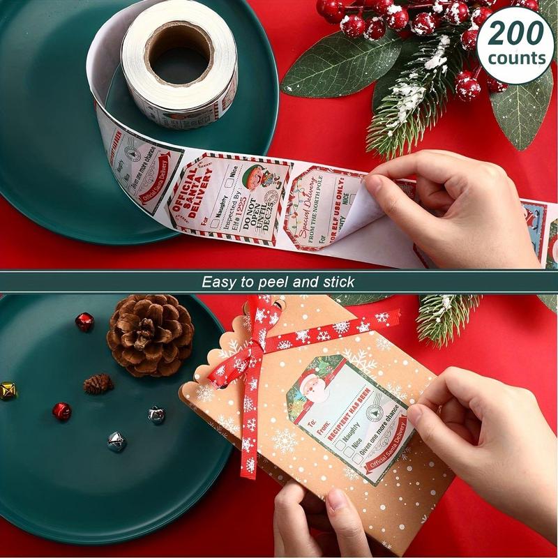 Christmas Gift Label Sticker, 200pcs roll Self Adhesive Gift Wrapping Sticker, Waterproof Gift Decorative Sticker for Holiday Party Business