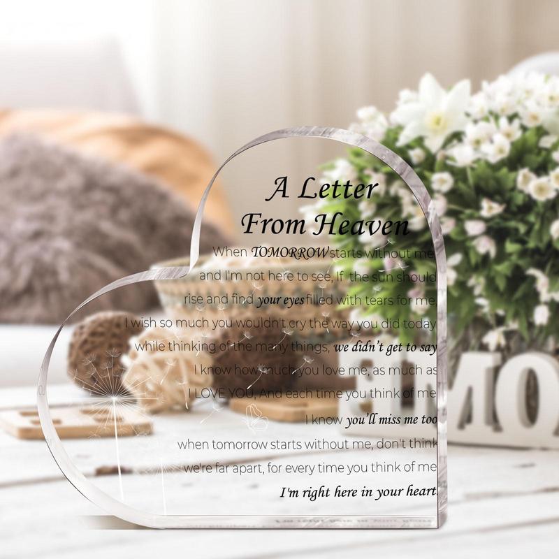 Clear Acrylic Memorial Plaque, Letter from Heaven Pattern Acrylic Plaque, Acrylic Bereavement Memorial Funeral Condolences Gift, Home Decor