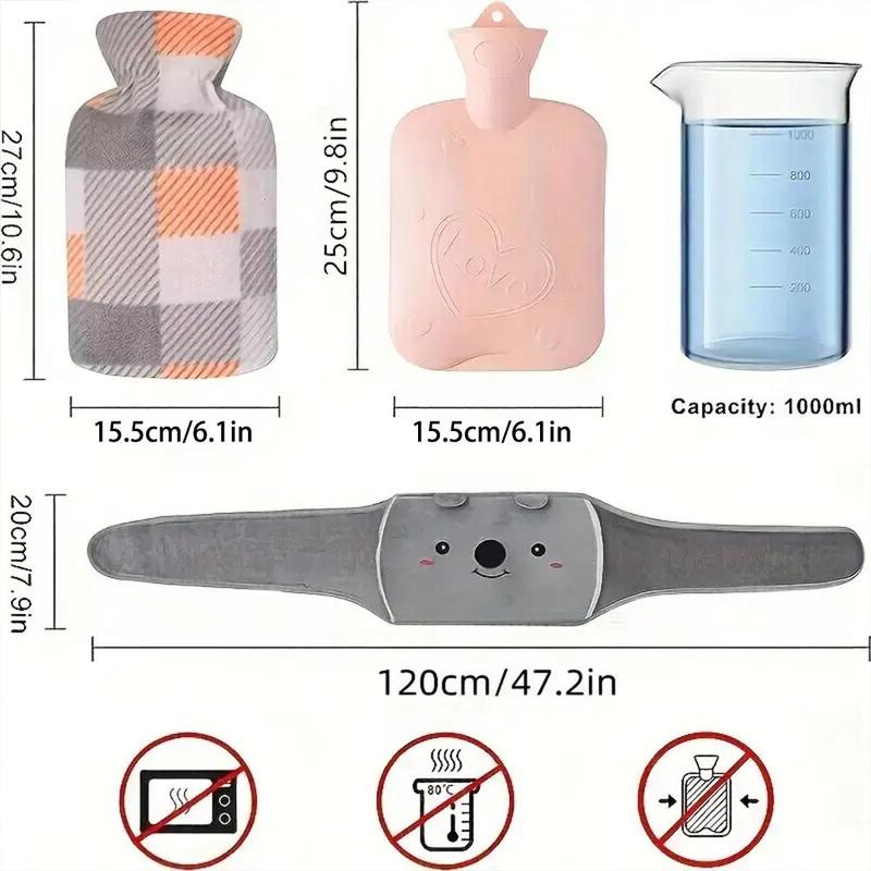 Hot Water Bag & Plaid Cover & Waist Hot Water Bottle Belt Set, 3 Counts set Soft & Comfortable Hand Warmers Hot Water Bottles & Hot Water Bottle Belt