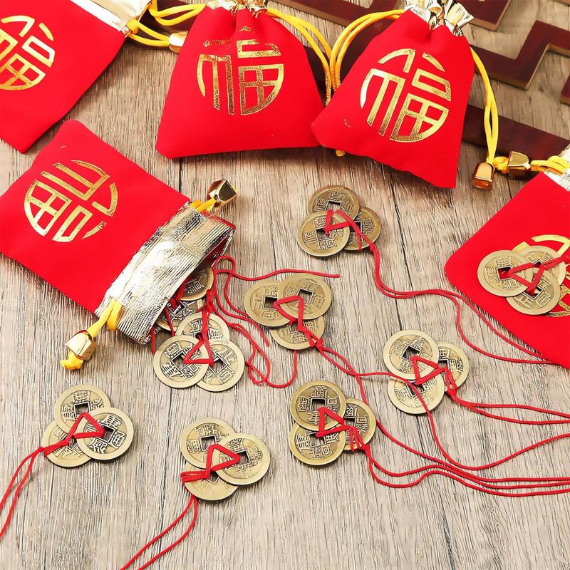 Chinese Fortune Coins, 5 10pcs Feng Shui Coins, Traditional Coins with Red String for Wealth and Success, Car Pendants