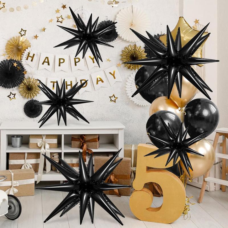 10 count Star Balloons Explosion Starburst Balloons Foil Cone Balloons Magic for Birthday Wedding Anniversary Party Backdrops Decorations Supplies, 6 count 22 Inches and 4 count 27 Inches (Black)