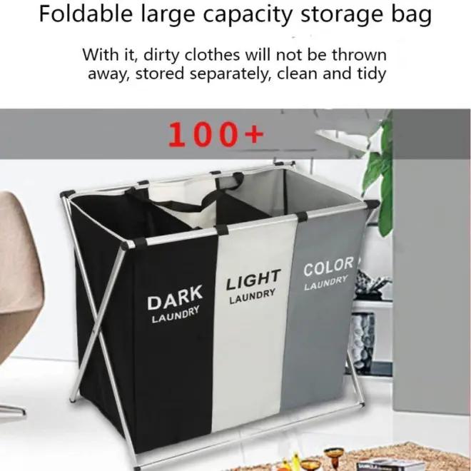 [Christmas 2024 ornament] 180L large laundry basket, foldable high hanger, Laundry Sorter 3 section Bags for Dirty Clothes ,used for storing clothes, toys, organizers, and Christmas gifts in dormitories and home wardrobes Hangable