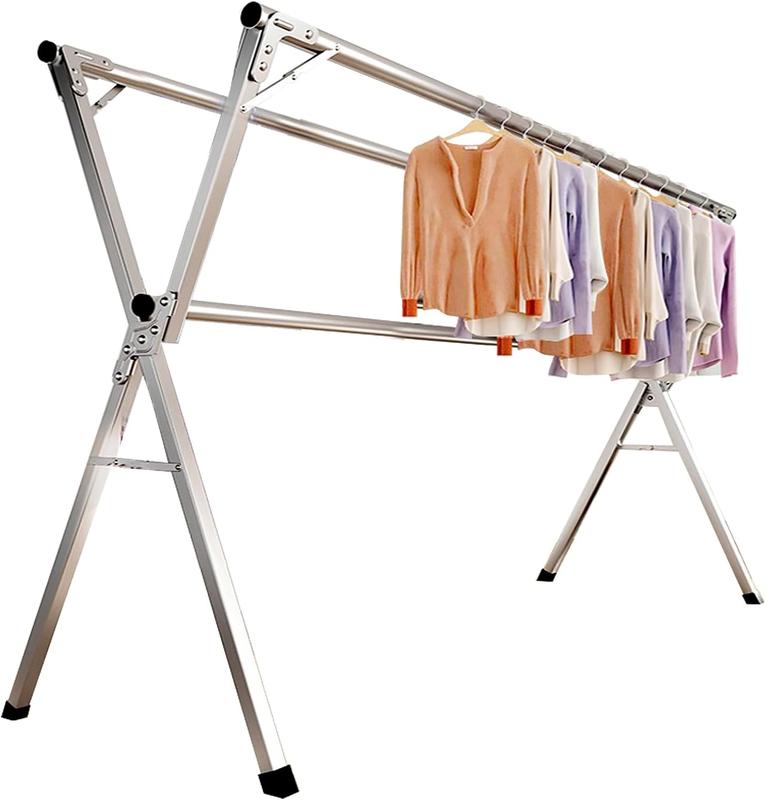 Clothes Drying Rack for Laundry Foldable, 79 inch Stainless Steel Pool Towel Rack Outdoor Free Standing Clothing Hanger Indoor