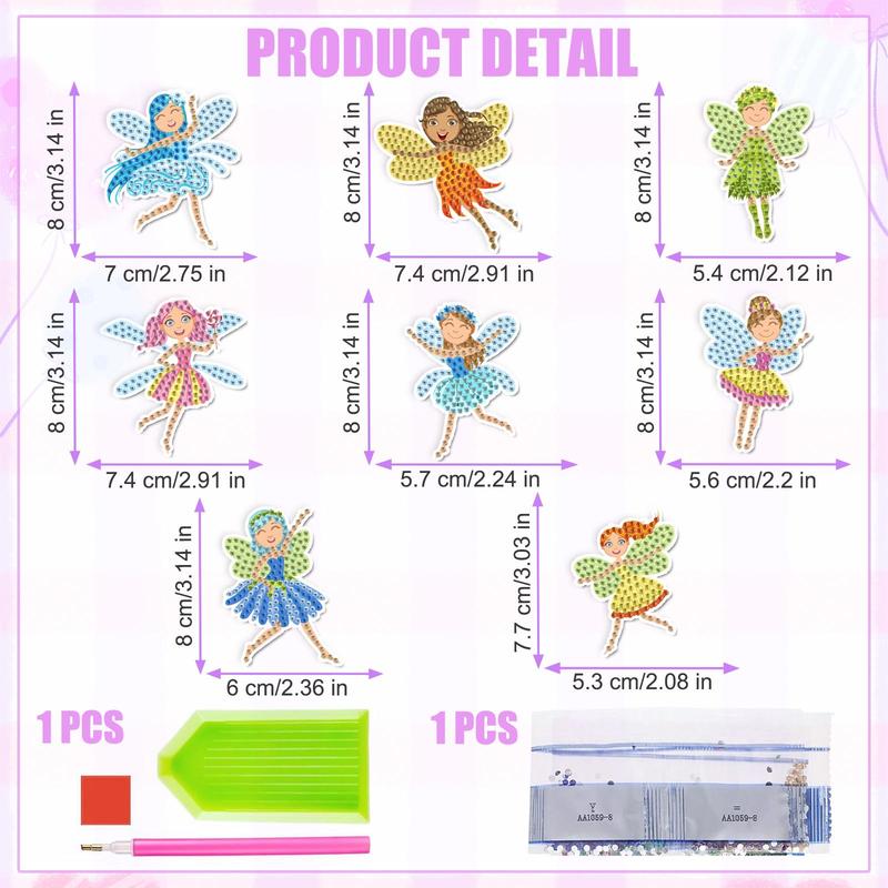 DIY Diamond Art Painting Kit Magnet, 8 Counts set Potted Plant & Butterfly & Fairy Pattern Diamond Paint Magnet Kit, DIY Decorative Refrigerator Magnet Sticker for Home & Office