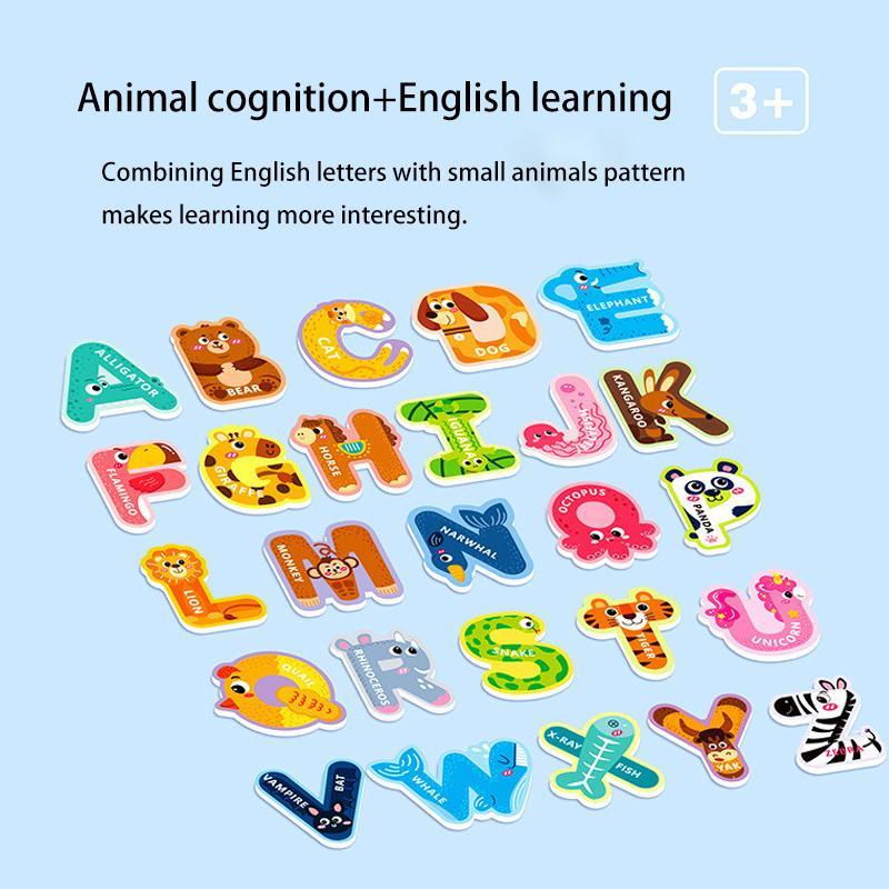 Animal Pattern Magnetic Letters, 26pcs set Cute Magnetic Alphabet Sticker, Creative Toy & Decoration for Home Kitchen Dormitory School