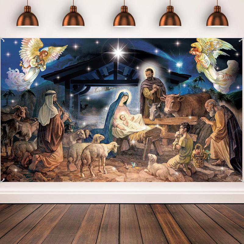 Christmas Decoration Christmas Religious Backdrop Holy Nativity Photography Background Christmas Photography Background for Winter Xmas Outdoor Indoor Church Medieval Party Supplies, 73 x 43 In