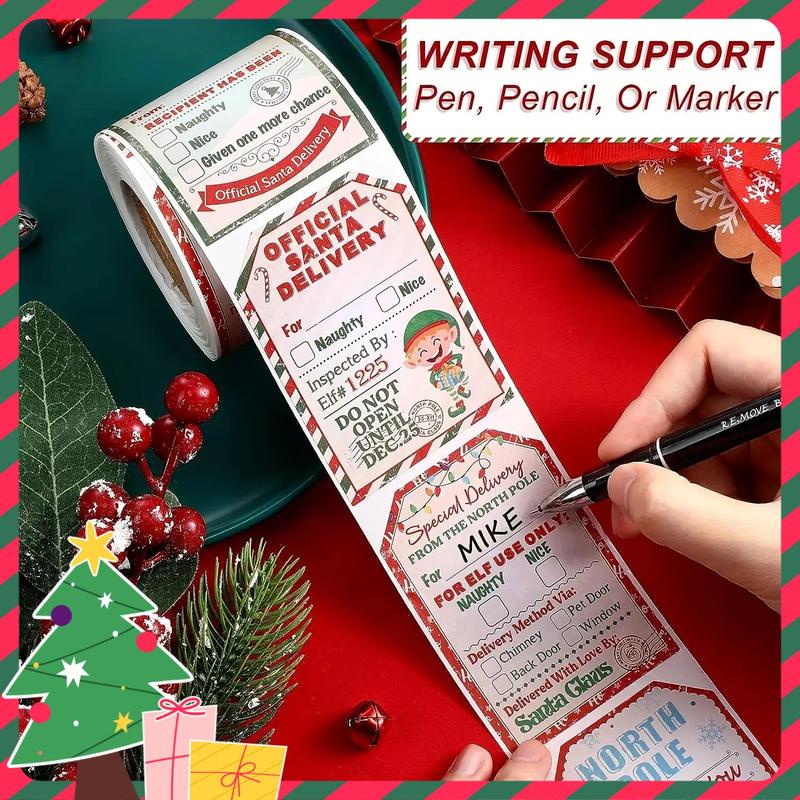 Christmas Gift Label Sticker, 200pcs roll Self Adhesive Gift Wrapping Sticker, Waterproof Gift Decorative Sticker for Holiday Party Business