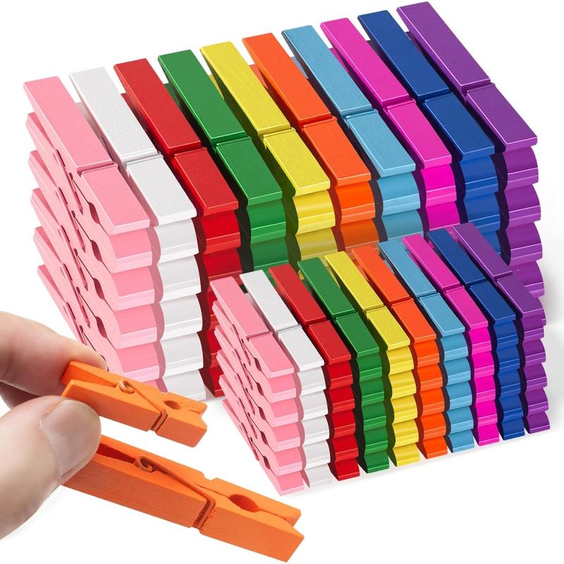 100 Pack Colored Wooden Clothespins, 50 Pack 2.9inch 10 Color Colored Clothes Pins Wooden, 50 Pack 1.3inch 10 Color Wooden Colored Clothespins