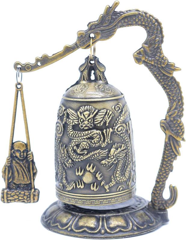 Vintage Good Luck Bell Fengshui Dragon Bell Buddhist Collectible Ornament Meditation