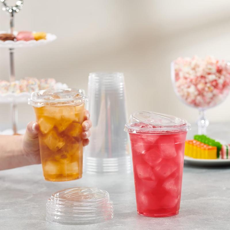 [20 oz. - 100 Count  Clear Plastic Cups With Strawless Sip-Lids, Disposable Iced Coffee Cups with Lids - Ideal for Cold Beverages, and To-Go Drinks