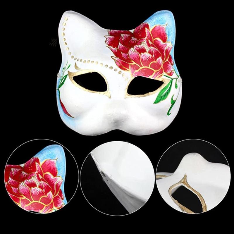 Cat Mask, 3count Therian Masks White Cat Masks Blank DIY Halloween Mask Animal Half Facemasks Masquerade Cosplay Party