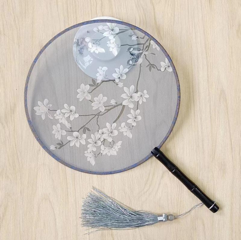 Chinese Style Translucent Silk Round Hand Fans with Bamboo Handle for Women - Ancient Design