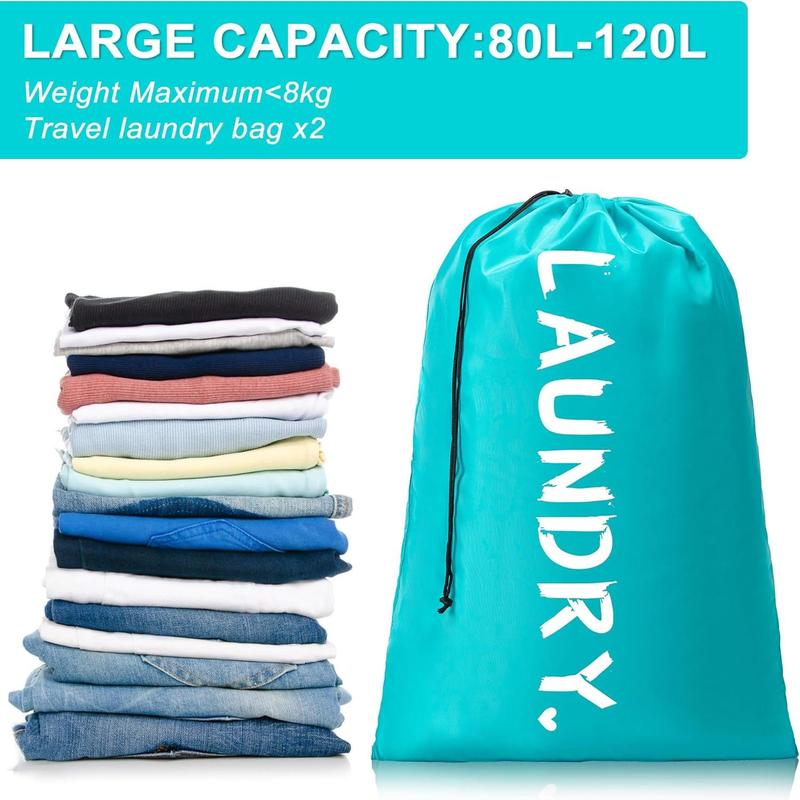 2 Pack XL Travel Laundry Bag,Machine Washable Dirty Clothes Organizer with Drawstring,Large Enough to Hold 4 Loads of Laundry, Easy Fit a Laundry Hamper or Basket Travel Essentials 24