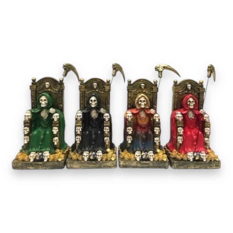 12 Inch Santa Muerte Seated on Throne Figurine - Red Black Green Multicolor for Home Decor