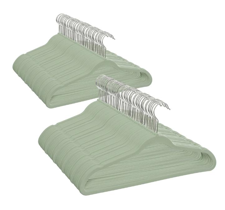 Velvet Adult Clothing Hangers, 100 Pack, Green, Non-Slip, Space Saving Organiser Hook