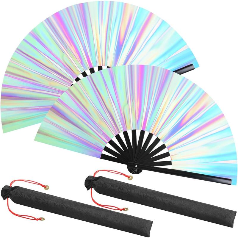 Maitys Large Folding Silk Hand Fans Festival Tai Ji Fan Chinese Folding Rave Fan Handheld Renaissance Fan Martial Art Fans for Men and Women, Dance, Decorations, Festival, Gift(Black, 2 Packs)