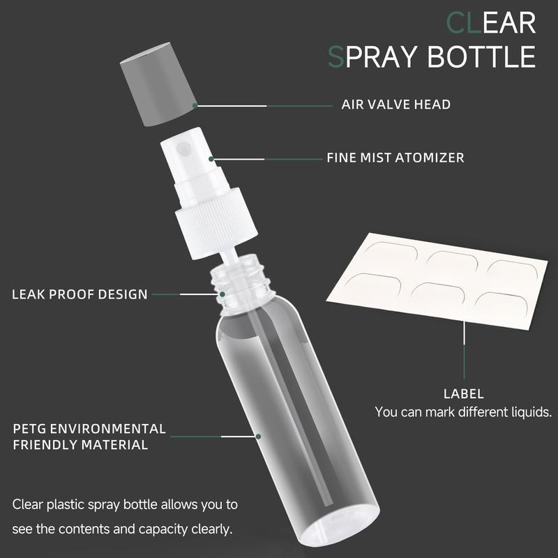 2OZ 3Pack Small Spray Bottle 60ml, Clear Plastic Mini Spray Bottle, Empty Travel Spray Bottle for Face, Toner, Liquids, Essential Oils, with Labels Lightweight Set