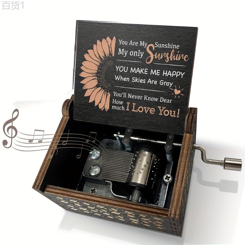 1pc Can't Help Falling In Love Music Box, For Lover Girlfriend Boyfriend Wife Husband Hand Crank Engraved Wooden Musical Boxes Gifts For Birthday Anniversary Valentine's Day, For Home Room Living Room Office Decor Ornaments