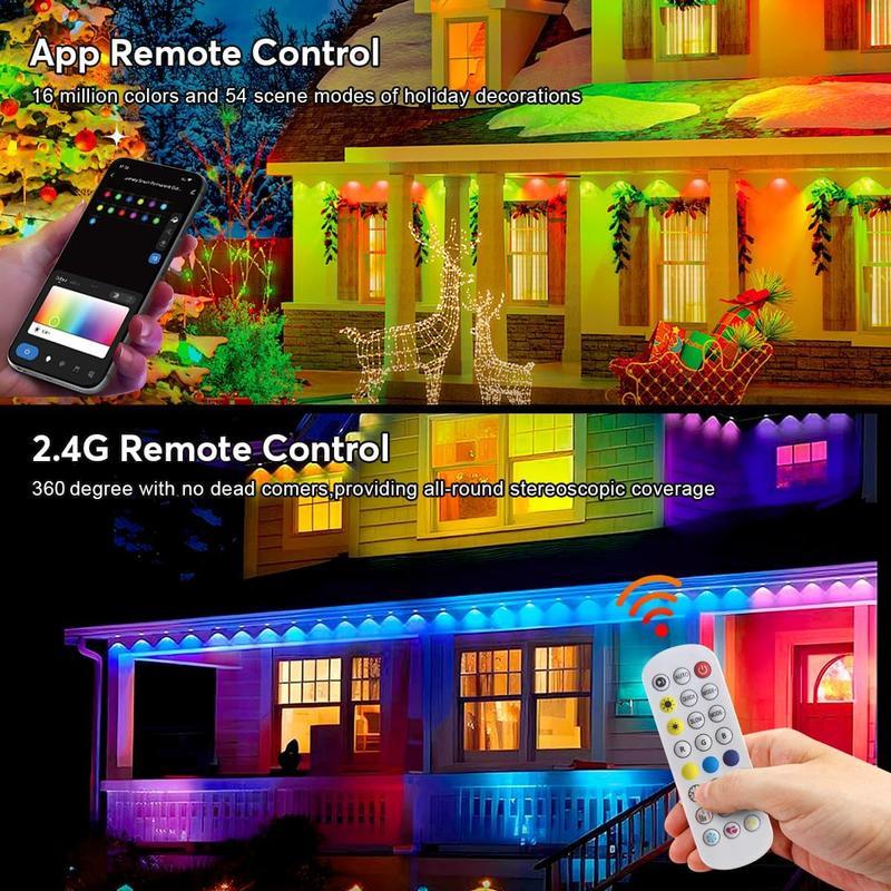 Christmas 2024 ornament 50FT 100FT Permanent Led lights house DIY Outdoor Light, 1 Count APP Voice Remote Controlled RGBIC Smart Eaves Light, Roofs for Christmas,  IP67 Waterproof RGB Smart Outdoor  smart led outdoor lights Decoration