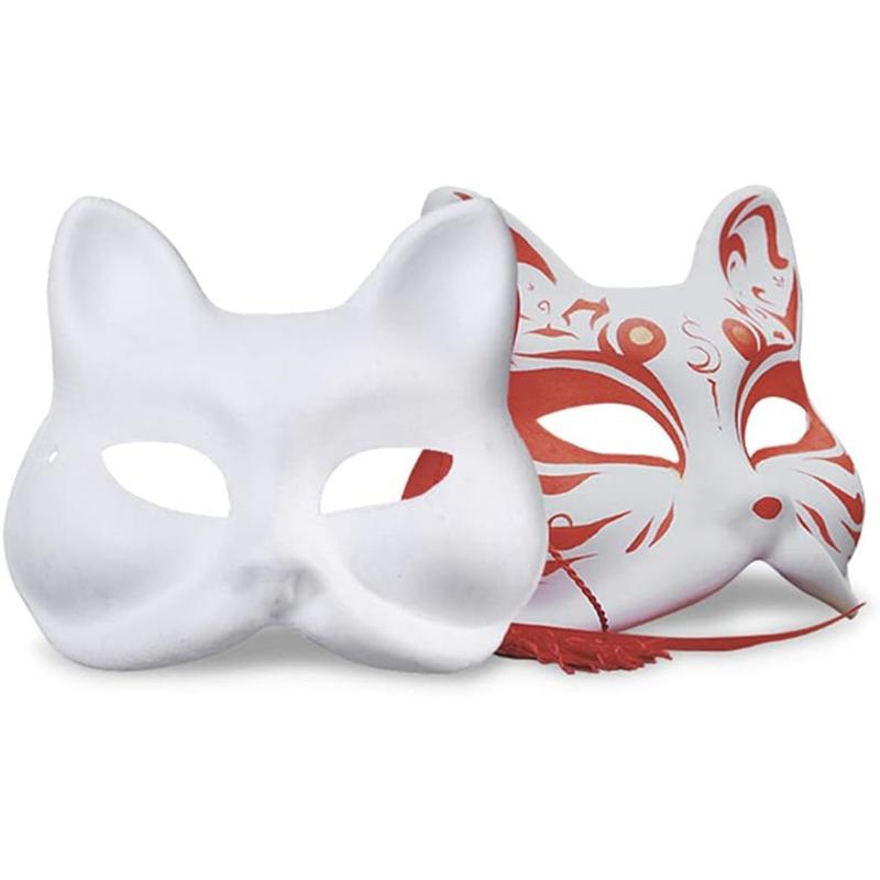 Cat Mask, 3count Therian Masks White Cat Masks Blank DIY Halloween Mask Animal Half Facemasks Masquerade Cosplay Party