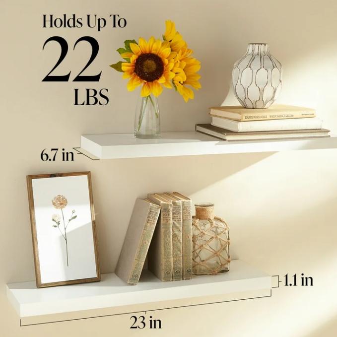 23 inch Wood Floating Shelves Wall Mounted Shelves, White, Set of 2 Decor Decorative