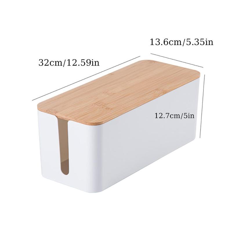 Cable Management Box, 1 Count Cord Organizer Box, Cord Hider Box with Wooden Lid, Data Cable Storage Box for Desk TV Computer USB HUB