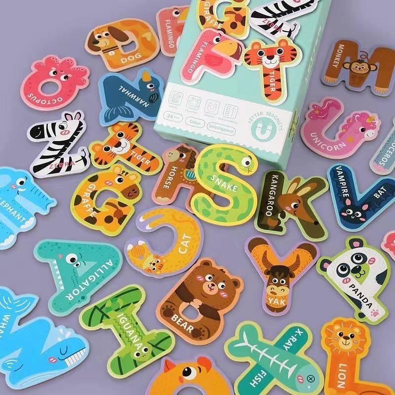 Animal Pattern Magnetic Letters, 26pcs set Cute Magnetic Alphabet Sticker, Creative Toy & Decoration for Home Kitchen Dormitory School