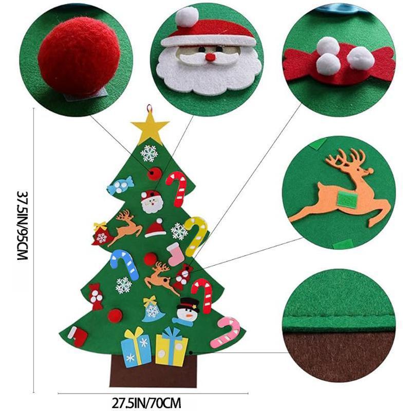 Felt Christmas Tree  Ornaments  Set, 1 Count Felt Christmas Tree with 26pcs Detachable Decorations, Wall Hanging Christmas Decoration for Home Party