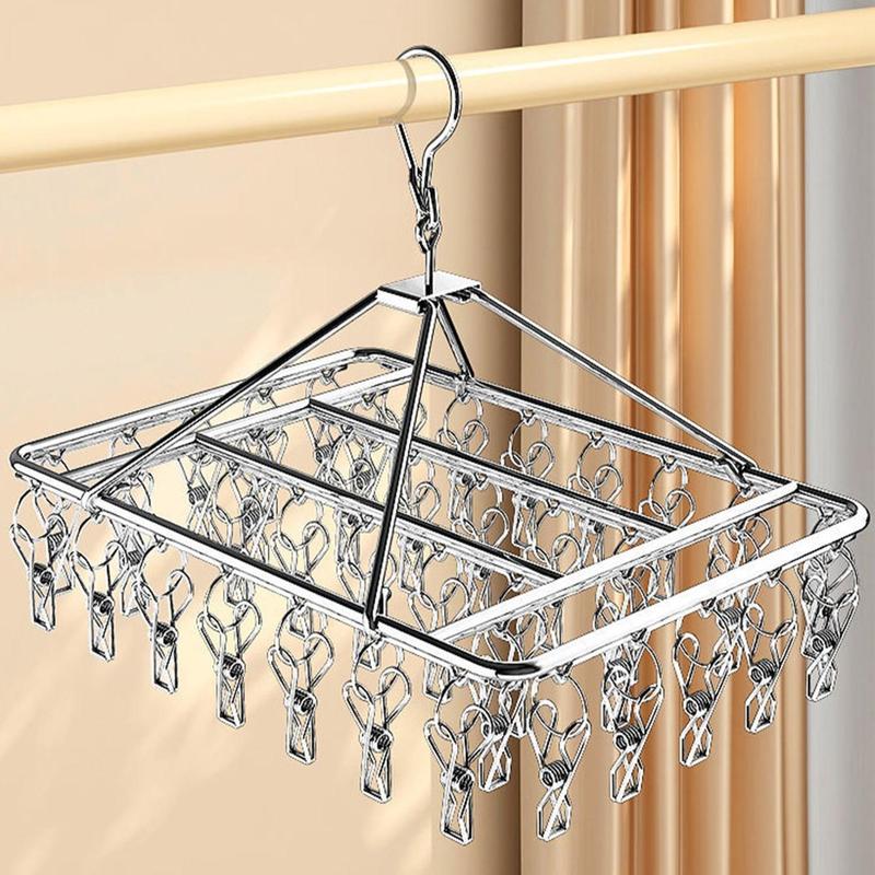 Stainless Steel Windproof Sock & Underwear Drying Rack, Multifunctional Clothes Drying Rack with Rotating Hook, Laundry Tools & Accessories