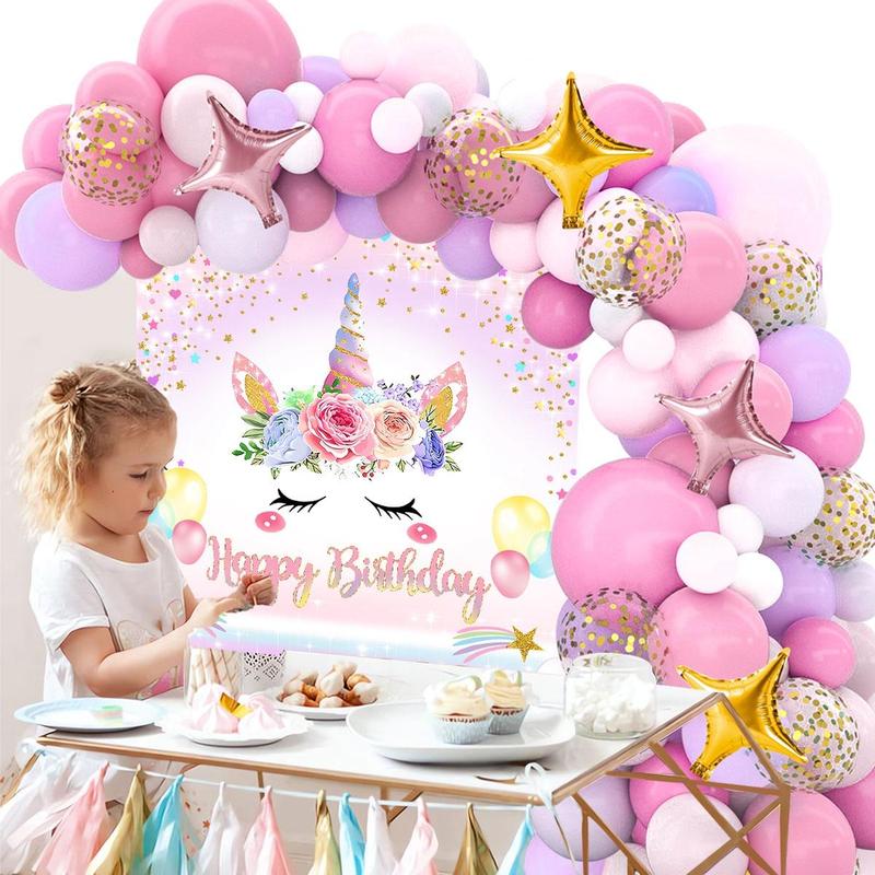 Unicorn Theme Balloon Arch Kit, 81pcs set Colorful Lovely Balloon Garland Arch & Tablecloth & Backdrop Kit, Party Supplies for Birthday Graduation Baby Shower