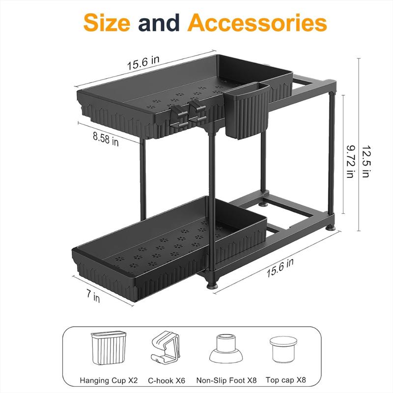 2 Pack 2 Tier Double Sliding Under the Sink Organizers and Storage for Bathroom Cabinet, Kitchen or Office.