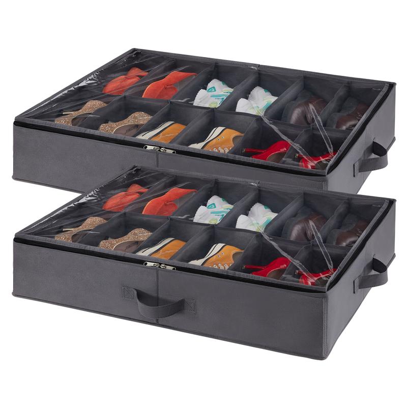 Lifewit Under Bed Shoe Storage Organizer, Foldable Fabric Shoes Container Box with Clear Cover Fits 24 Pairs of Shoes shoebox