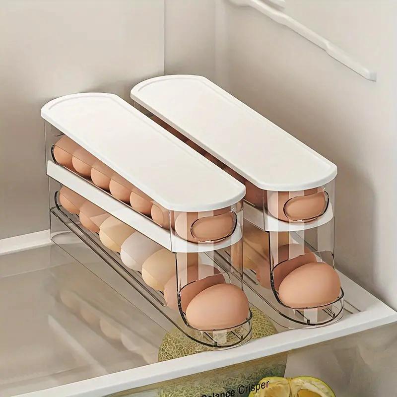 Clear  Roll Egg Storage Box, 1 Count Space Saving Refrigerator Egg Holder, Organizer for Kitchen Storage