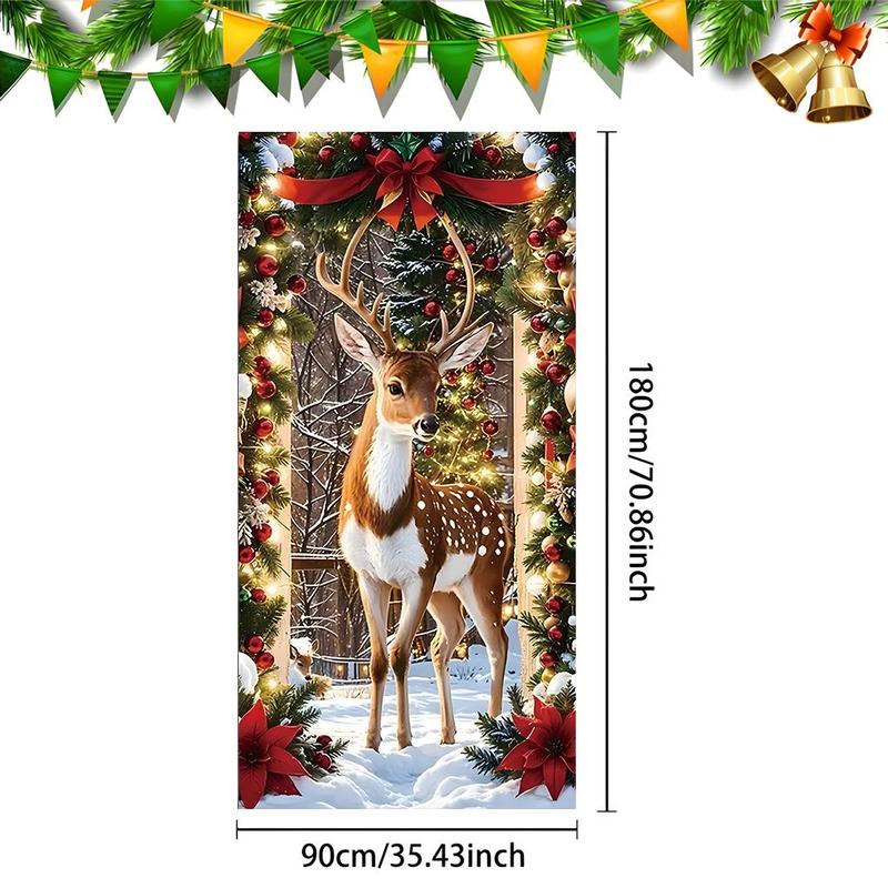 Christmas Themed Door Banner, 1 Count Reindeer & Christmas Tree Pattern Door Hanging Banner, Festive Backdrop for Home Living Room Bedroom Decor