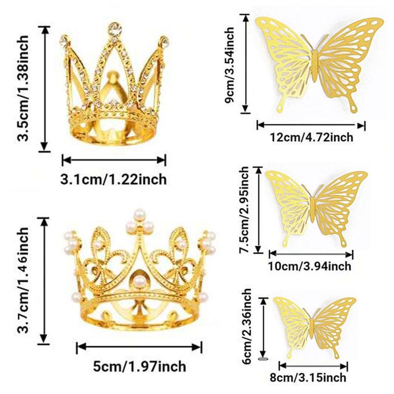 Crown & Butterfly Design Cake Decoration, 30pcs set Exquisite Mini Crown & Butterfly Cake Flower Scenes Decoration, Party Decorations Supplies for Birthday Wedding Baby Shower