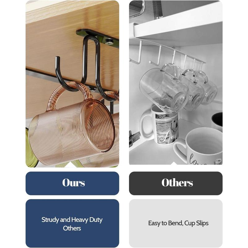 Mug Hooks Under Cabinet 3 Pack, Cup Hooks for Hanging Under Shelf, Mug Organizer Rack with 12 Hooks for Displaying Mugs, Cups and Kitchen Utensils, Black