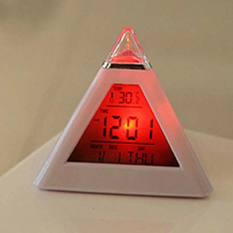 LED Digital Alarm Clock Pyramid Night Light Color Changing Desk Clock with Music & Snooze Mode