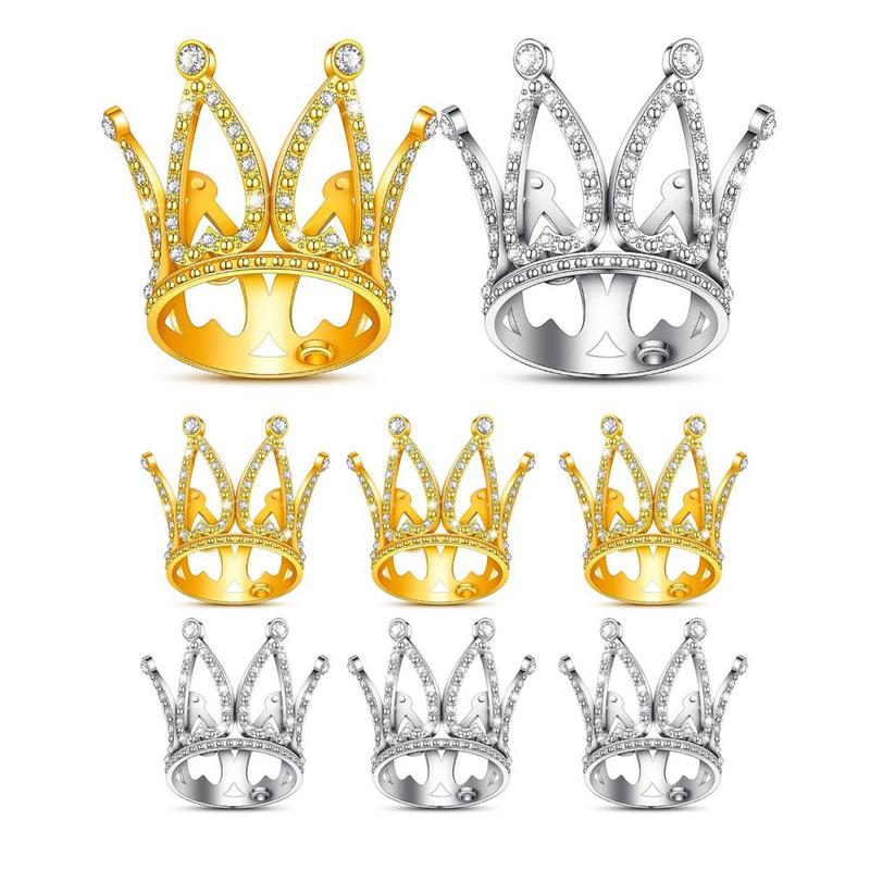 Crown Shaped Cake Topper, 8counts set Rhinestone Crown Birthday Cake Decoration, Summer Party Decoration Supplies