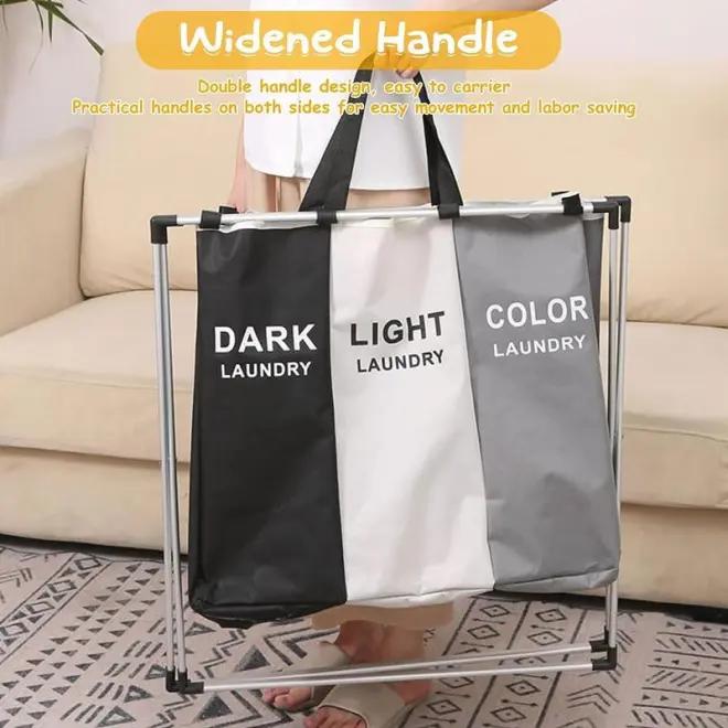 [Christmas 2024 ornament] 180L large laundry basket, foldable high hanger, Laundry Sorter 3 section Bags for Dirty Clothes ,used for storing clothes, toys, organizers, and Christmas gifts in dormitories and home wardrobes Hangable