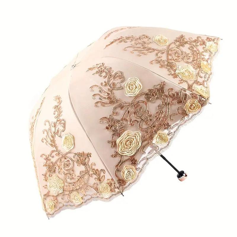 Vintage Lace Floral Decor Umbrella, 1 Count Exquisite Rose Pattern Umbrella, Sunny and Rain Dual-use Umbrella for Women & Girls, Gift for Friend