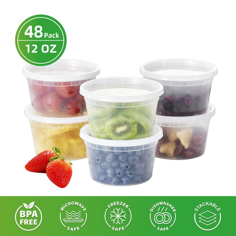 48-Pack Food Containers with Lids - 8 12 16 24 32 oz Disposable Soup Containers - Clear Plastic Sealable Takeout Food Containers , Leak-Proof