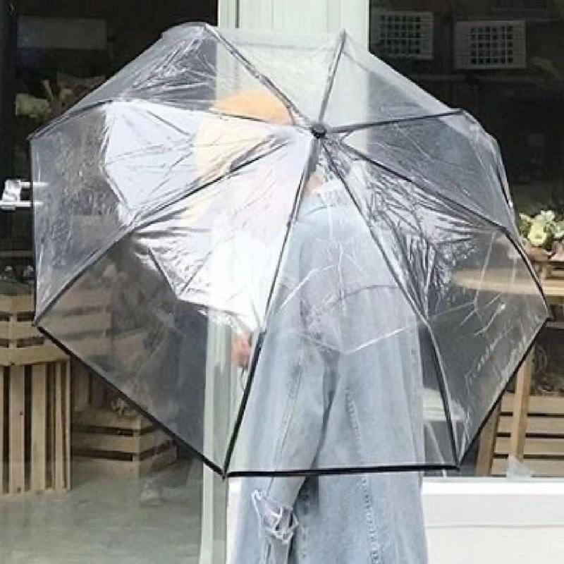 Foldable Transparent Umbrella, 1 Count Multifunction Manual Folding Umbrella, Durable Windproof Travel Umbrella, Rainy Day Essentials